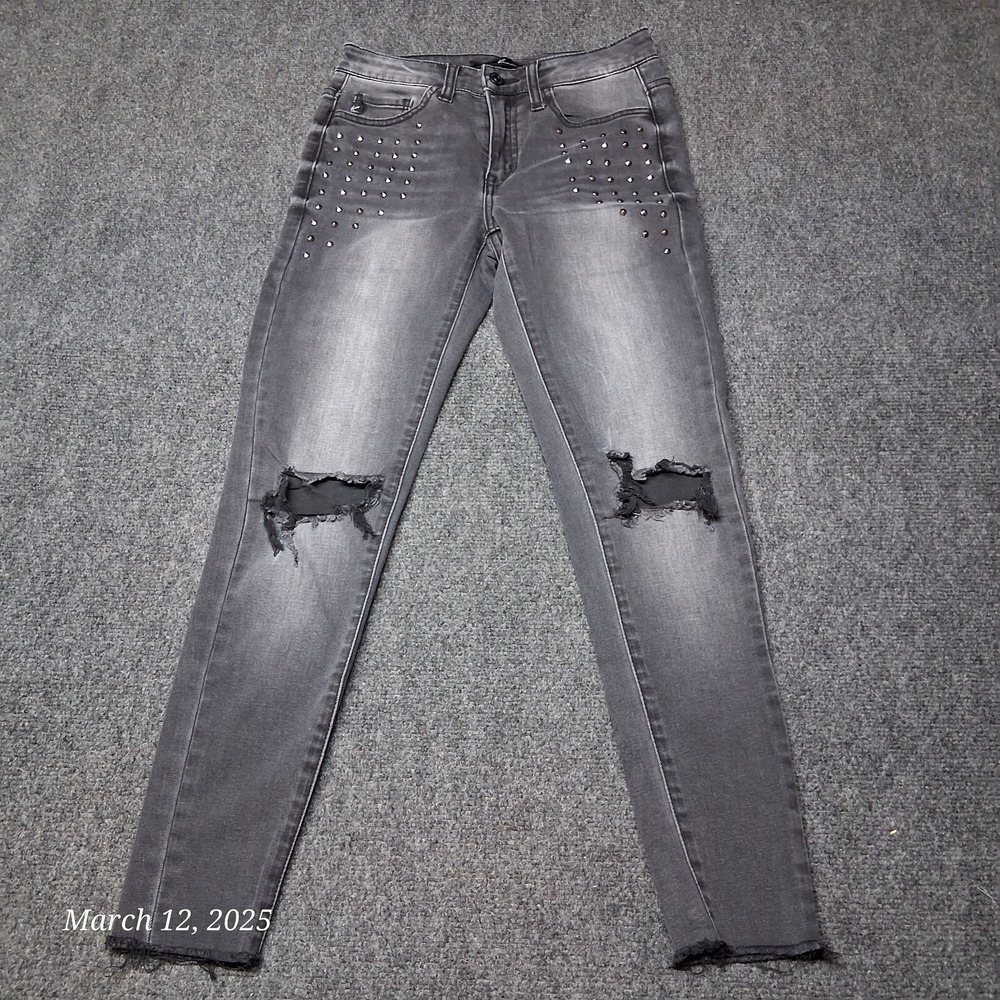 Kancan Jeans Women 5 / 26 Black Distressed Studded Stretch Skinny Jeans
